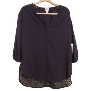 Stylus Williamsburg Navy V-neck 3/4 sleeve lace size S NWT